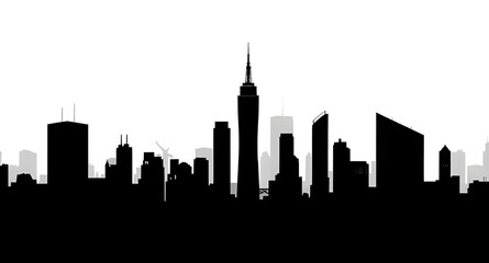 Obraz premium city, skyline, silhouette, urban, metropolis, buildings, skyscrapers, downtown, architecture, cityscape, horizon, outline, black, monochrome, minimal, modern, graphic, vector, illustration, icon, symb
