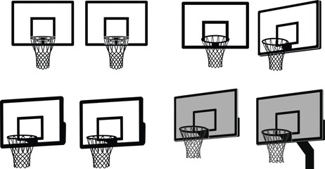 Basketball Hoop and Backboard Vector Set with Different Angles and Perspective Views for Sports Game Competition and Athletic Court Design © MDRONI