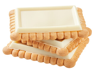 Pile of  Biscuit cookies with white chocolate isolated on white background. High-Quality cookies photo glazed with chocolate.