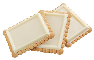 Flying  Biscuit cookies with white chocolate isolated on white background. Falling High-Quality cookies photo glazed with chocolate. Levitating