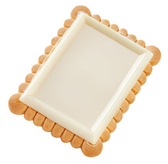 Flying  Biscuit cookies with white chocolate isolated on white background. Falling High-Quality cookies photo glazed with chocolate. Top view