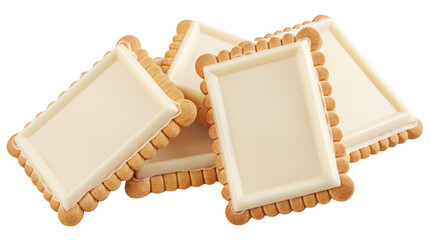Pile of  Biscuit cookies with white chocolate isolated on white background. High-Quality cookies photo glazed with chocolate.