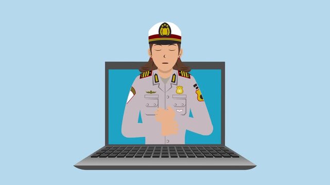 Opening Laptop With Female Indonesia Police Animation Video 4K suitable for your project needs