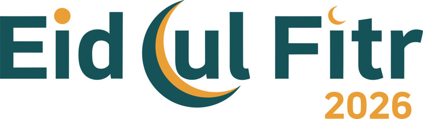 Eid ul Fitr 2026 black silhouette mosque and crescent moon vector illustration