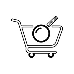 Clean and modern line art illustration of a shopping cart with a sale tag, perfect for e-commerce, retail, and marketing designs.