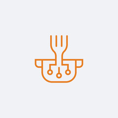 Smart Kitchen Technology Logo with Cooking Pot Fork and Circuit Lines