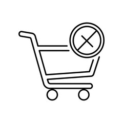 Clean and simple vector illustration of a no shopping cart icon, perfect for e-commerce, retail, and online business graphics with a minimalist aesthetic.