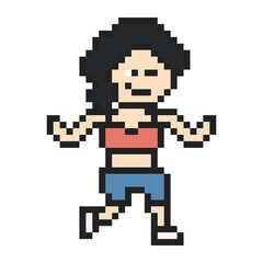 Obraz premium Character woman girl run exercise marathon race with gym,exercise,fitness,8bit,cartoon.