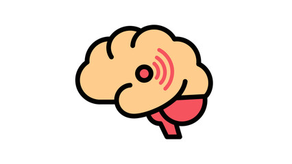 Obraz premium Brain with radiating waves illustration, medical concept, neurological activity, health care, science and research, flat design graphic