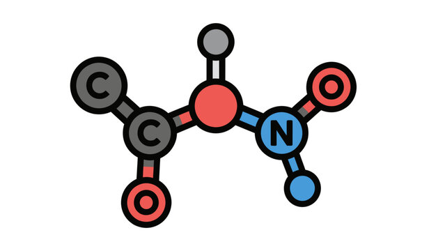 Chemical Structure of Acetamide, Organic Molecule Model, Scientific Education and Research Vector Illustration