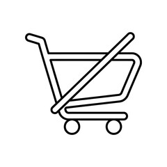 Simple line art illustration of an empty shopping cart with a cross symbol overlaid, indicating cancellation or rejection, on a clean white background.