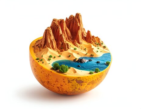 Surreal Desert Landscape Inside a Fruit - A Creative Visual Metaphor.