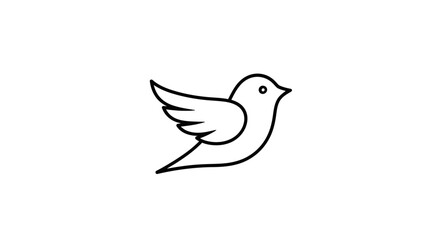 Simple black and white line art illustration of a small bird in flight, minimalist drawing style on a plain background.