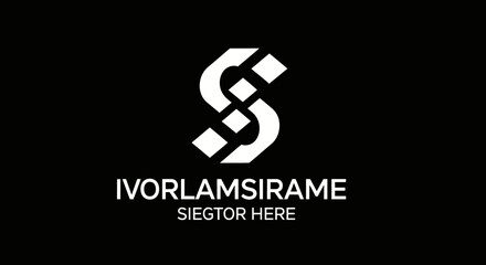 Obraz premium A minimalist white stylized 'S' logo with the text 'IVORLAMSIRAME' and 'SIEGTOR HERE' on a solid black background, representing a brand or company identity.