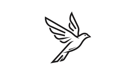 Obraz premium Simple black and white line art drawing of a bird in flight with wings spread, symbolizing peace and freedom.