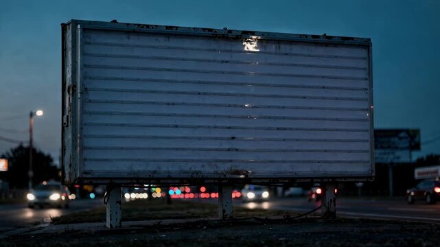 Medium shot of a large roadside marquee sign with changeable letters highlighting evening doublefeature movie titles main text in focus with blurred background.