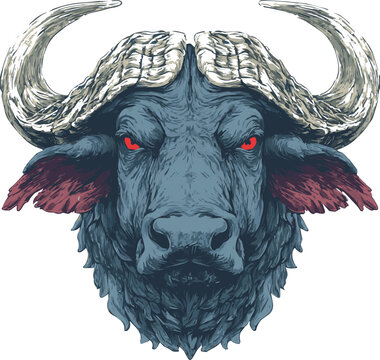 vector Illustration of a buffalo head with red eyes 