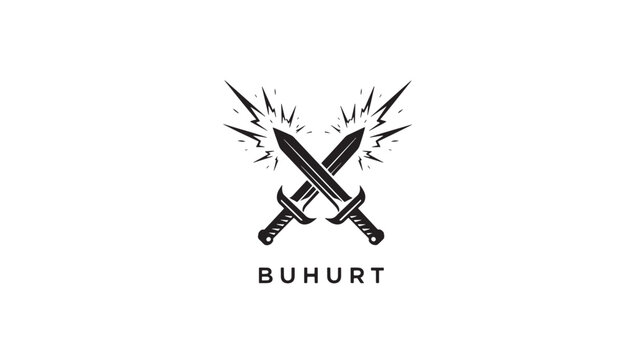 A striking black and white logo featuring crossed swords with the text 'Buhurt' below, symbolizing strength and competition.