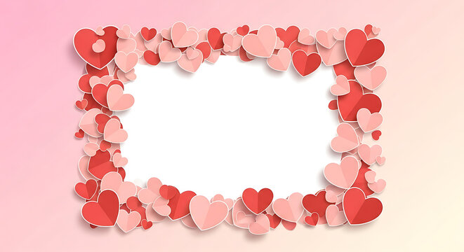 Colorful heart shaped frame design with pink and red hearts border