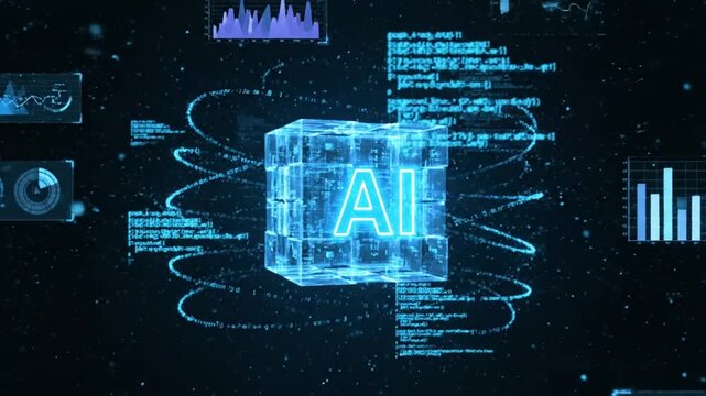 AI cube with data display with tech concept.