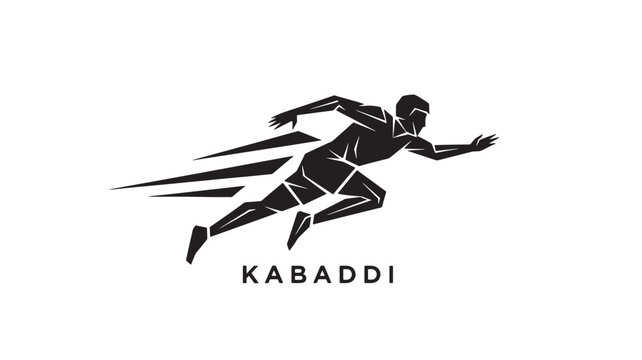 A sleek black and white logo featuring a kabaddi player in action, symbolizing speed and agility, ideal for sports branding.
