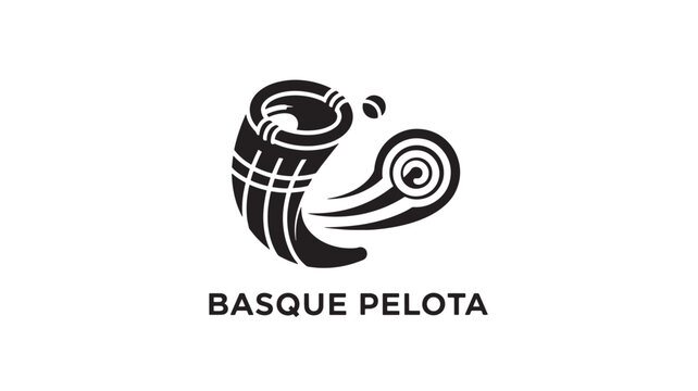 Stylized Basque Pelota logo featuring a dynamic, abstract design that combines traditional elements with a contemporary aesthetic, perfect for sports branding.