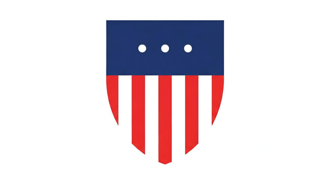Minimalist american shield emblem with red stripes and blue header