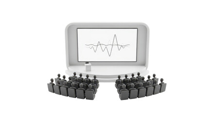 A 3d rendering of a conference stage with audience seating on transparent background
