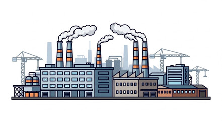 Obraz premium Industrial factory complex with smoking chimneys and pollution in the air, urban landscape.