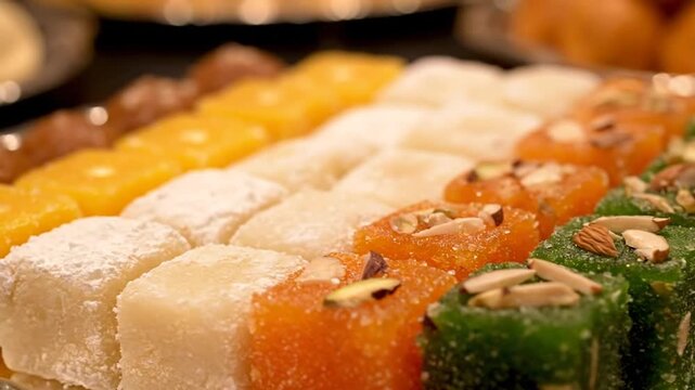 Assorted Indian sweets close up.