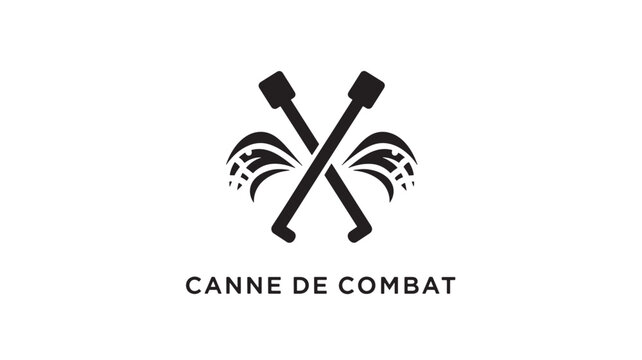 High-contrast black and white image of crossed Canne de Combat sticks with a dynamic splash effect, symbolizing martial arts and combat sports.