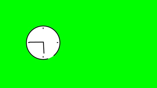 Animation of a clock face with moving hands, showing the passage of time. The design features a minimalistic dial with simple tick marks and smooth hand movement. 2d flat animation. Alpha channel