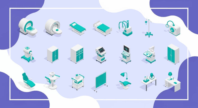 Collection of 3D Isometric Computer and Office Icons.