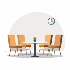 Fototapeta premium Modern and inviting interior with a round table and four comfortable orange chairs, perfect for casual meetings or dining