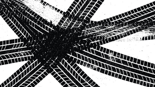 Abstract vector background with multiple intersecting tire tracks car traces pattern