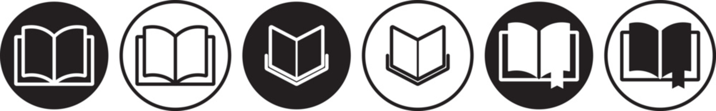 Book icons set. open book icon pictogram set illustration. open book icon silhouette vector designs. Editable Strokes. Open book flat icon vector collection for learning library and reading apps