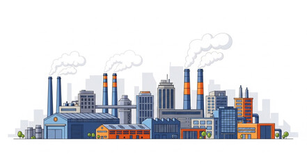 Fototapeta premium Industrial cityscape with factories and smokestacks emitting pollution into the atmosphere, a visual representation.