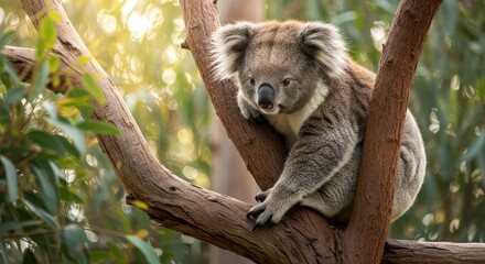 Obraz premium Koala Resting on Eucalyptus Tree in Natural Habitat