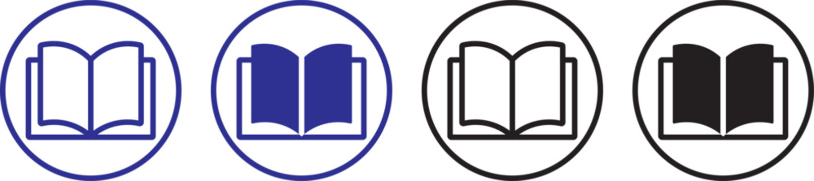 Book icons set. open book icon pictogram set illustration. open book icon silhouette vector designs. Editable Strokes. Open book flat icon vector collection for learning library and reading apps