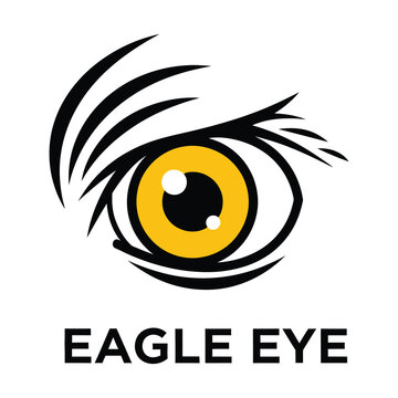 Eagle eye logo with yellow iris and black eyelashes graphic design element icon