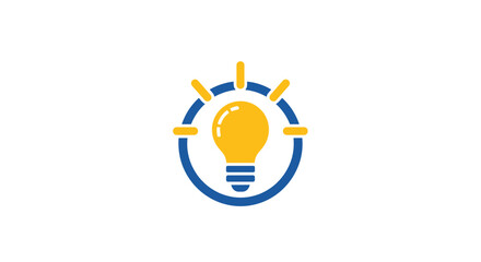 Yellow Lightbulb Inside Blue Circle Symbol. © Aisyah