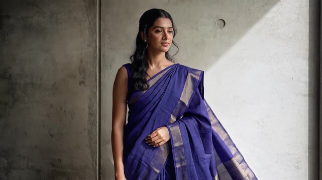Indian woman in blue saree elegance traditional attire portrait