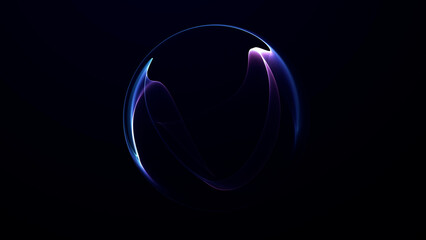 Purple blue glowing energy sphere with smooth wavy light layers and soft digital gradient on dark background. Minimal futuristic abstract orb with luminous plasma aura. © Vooper