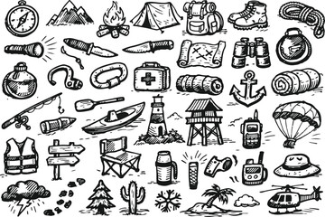 Obraz premium Hand drawn doodle set of art, graphic design and creative tools icons.