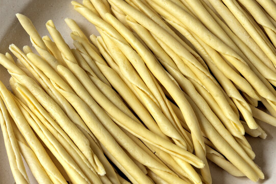 The calvellese pasta, fusilli with underwire typical product of Calvello, Potenza district, Basilicata, Italy, Europe