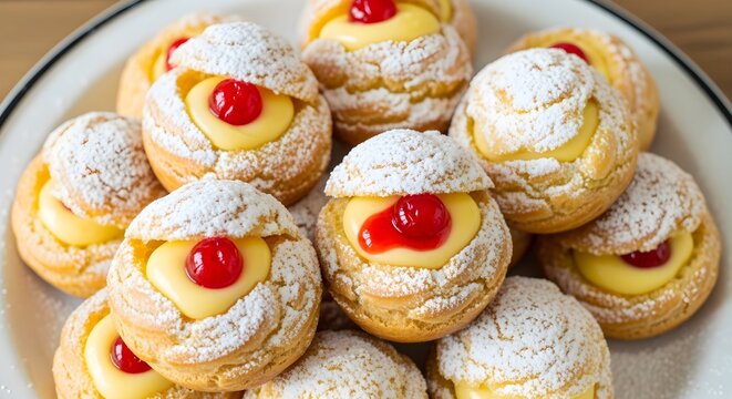 Plate of Strawberry zeppole (St. Joseph's Day