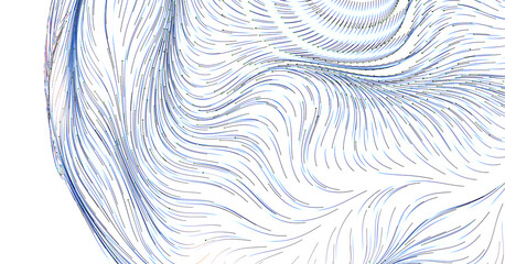 Unique artistic representation featuring elegant blue lines creating a flowing abstract pattern against a clean white ba