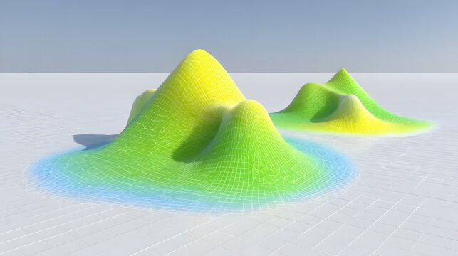 3D Rendered Mathematical Terrain Surface Visualizing Complex Equation in Vibrant Colors