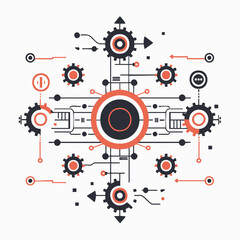 Fototapeta premium Business Automation Workflow System Diagram with Gears and Digital Connections