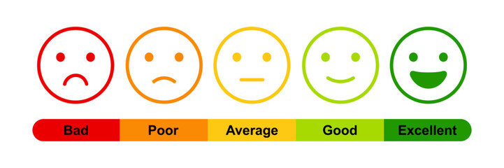 Feedback emoji, rating, emotion, evaluation, review concept. Customer satisfaction scale face emoji